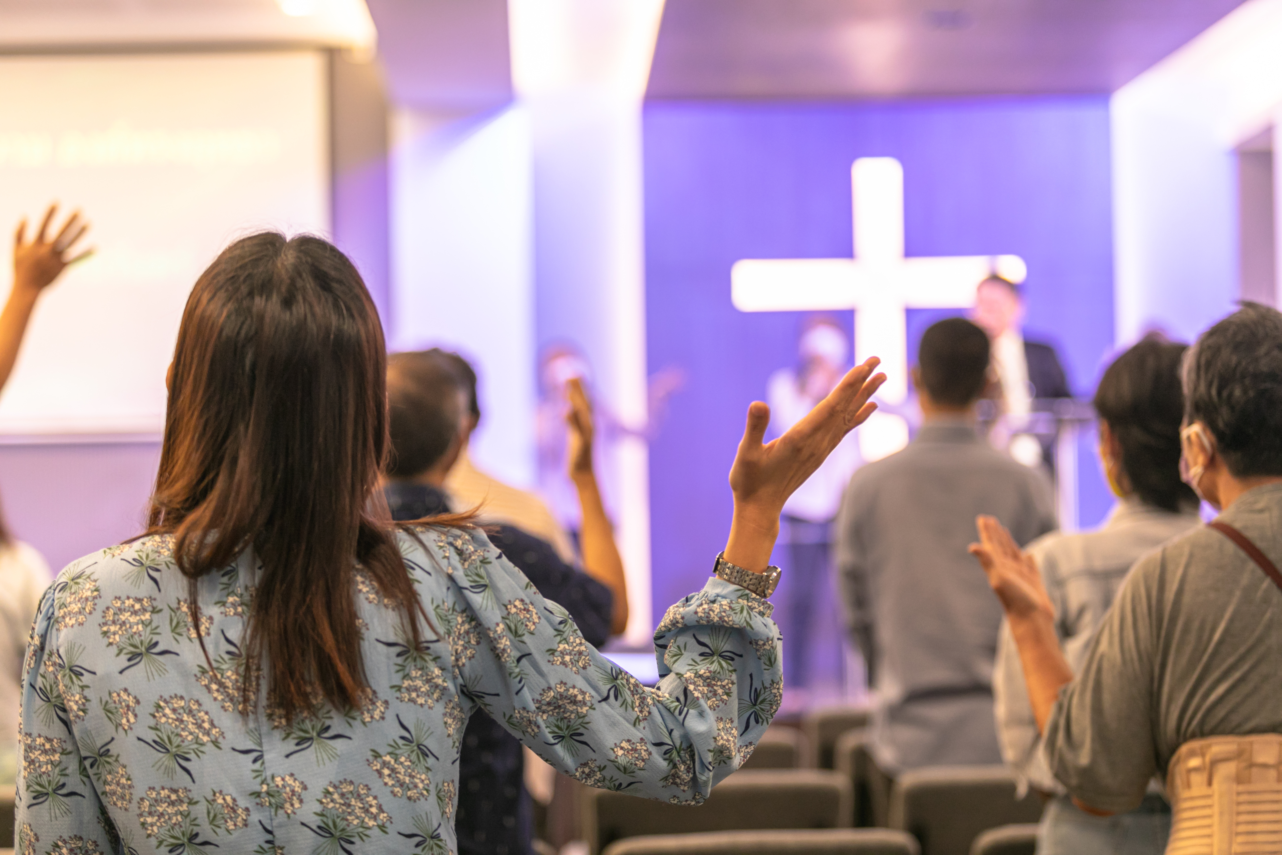 Church service with cross